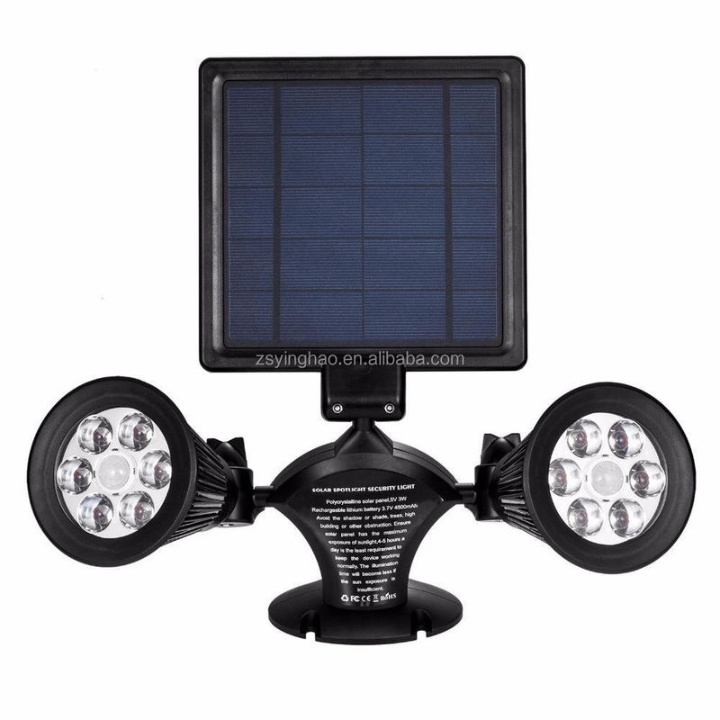 Solarenergie-betriebene Doppelkopf-Upgraded-Doppel-Spiegellampen 12 LED-Außengartenlicht