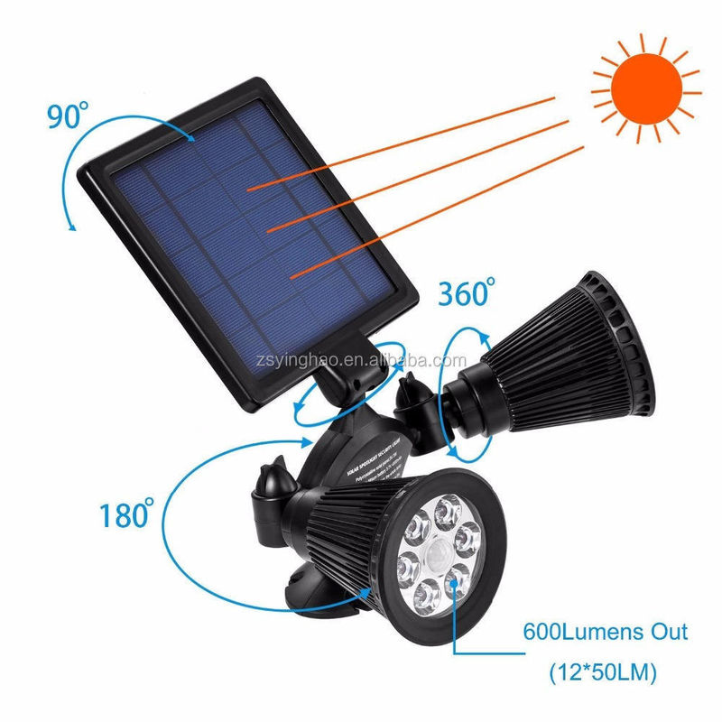 Solarenergie-betriebene Doppelkopf-Upgraded-Doppel-Spiegellampen 12 LED-Außengartenlicht