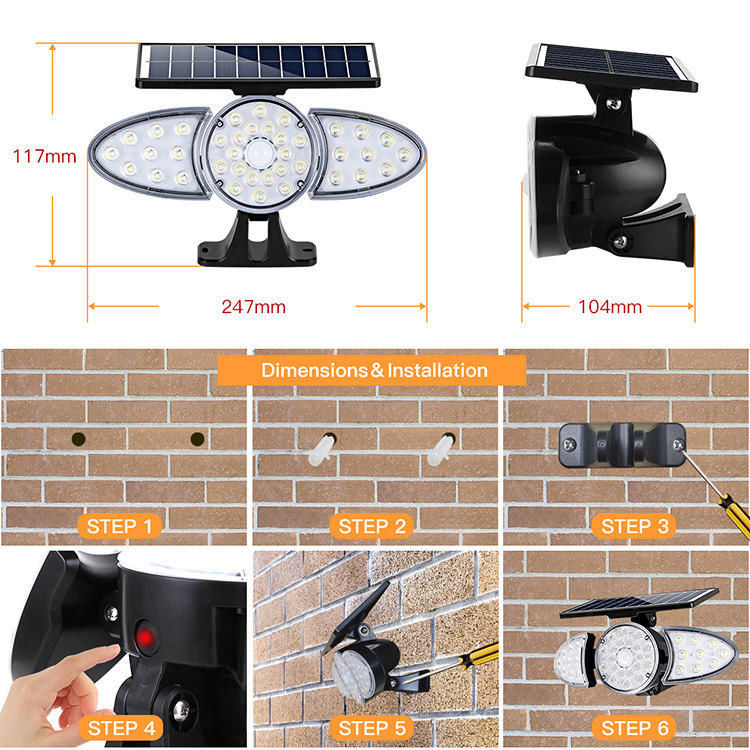 IP65 solarbetriebene Bewegungssensor Solarleuchten Außen Notfallsicherheit Garten Solarwandlicht