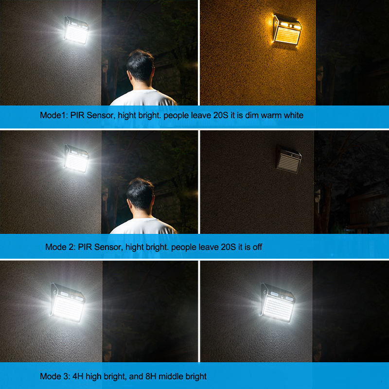 4 Beleuchtungsarten Led Solar Outdoor Wand Veranda Licht mit Bewegungssensor IP65 Schutz
