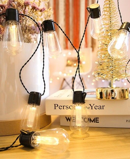 Solar-LED Edison Glühbirnen String Lichter für Weihnachtsdekorationen im Freien Terrasse 6lm 1-