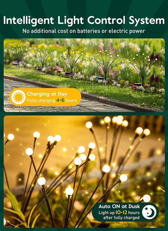 Led Solar-Powered Wind-Powered Swinging Feuerflutenlampe Garten Außen Rgb Feuerwerk Licht
