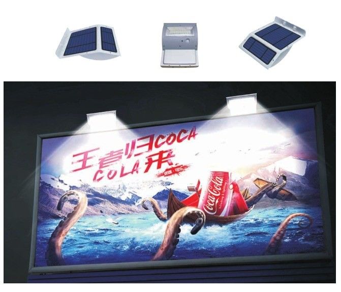 Solarbetriebene LED-Leuchte aus Edelstahl an der Wand für den Außenwerbemarkt