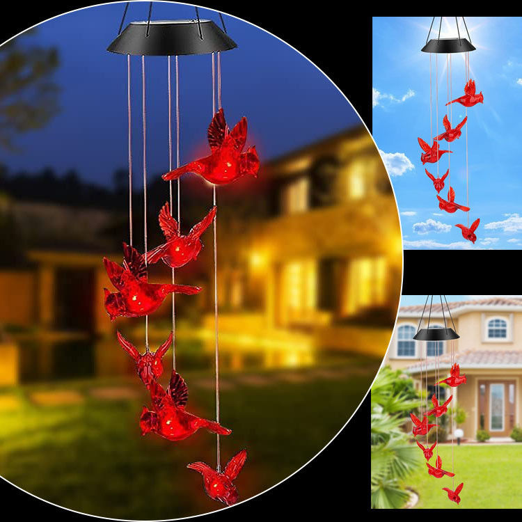 LED-Solar-Windschläger Wasserdichtes Kolibri Garten Glocke Licht für Außendekorationen
