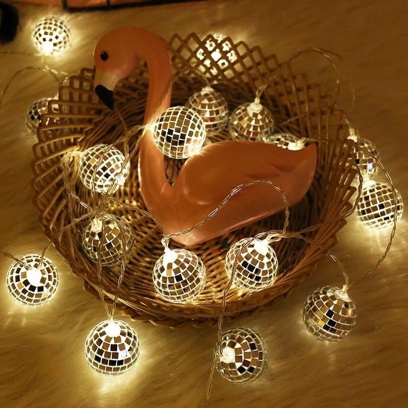 Silberne Spiegelkugel LED-Stringlampe für Weihnachtsfeier Dekoration Zuhause Innenzimmer