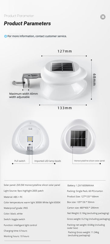 Wasserdichte LED-Solarzaunlampe 100lm/w ABS PC Gartenlicht für Patio Hinterhof