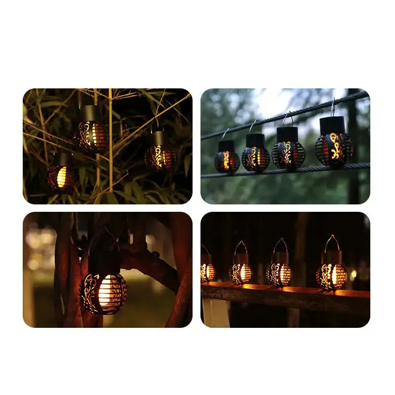 LED-Solarlicht für Garten-Landschaftsdekoration Metall-Eisen-Hängeleuchten-Flammenlampe