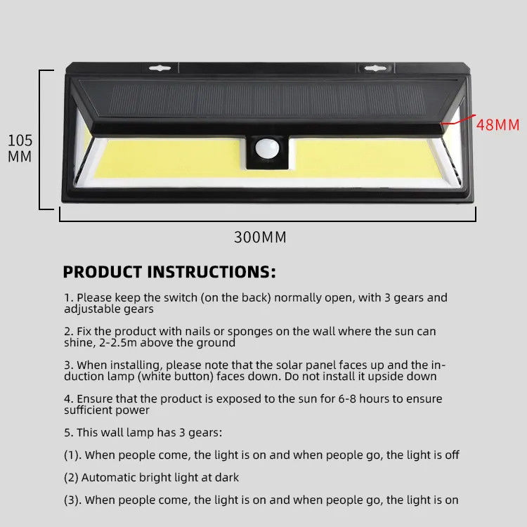 180 Led Cob Solarleuchten Außen drahtloser Bewegungssensor Wandsicherheitslicht